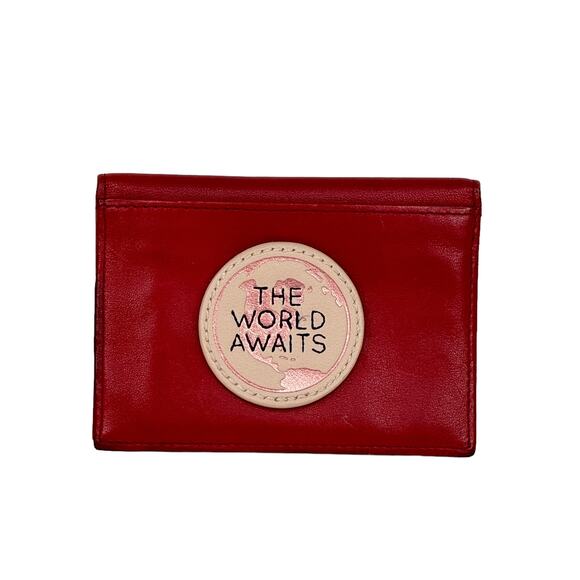 Coccinelle Women's Card Case The World Awaits ID Money Wallet Travel Red Small - Picture 1 of 10
